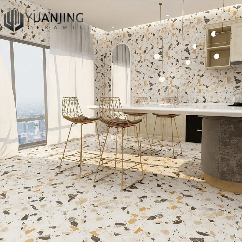 Gạch lát sàn hiệu ứng Terrazzo hình chữ nhật 60 x 120 cm màu be, bề mặt mờ, màu cổ điển