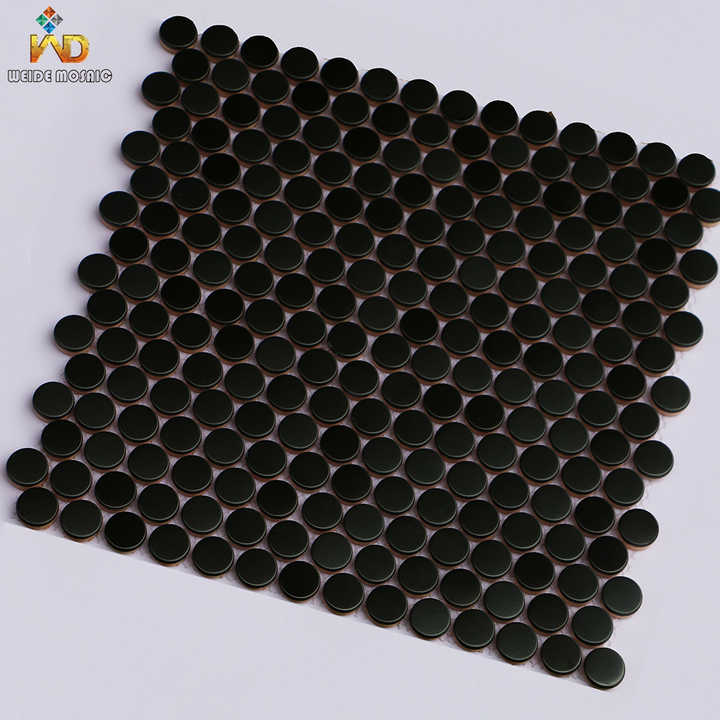 Gạch Mosaic Kim Loại Hình Tròn Đen Inox Đồng Xu Trang Trí
