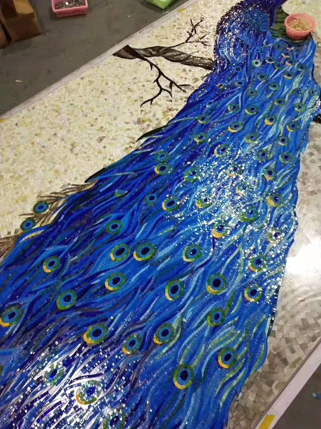 Tranh khảm tường trang trí hoa và chim hiện đại tùy chỉnh