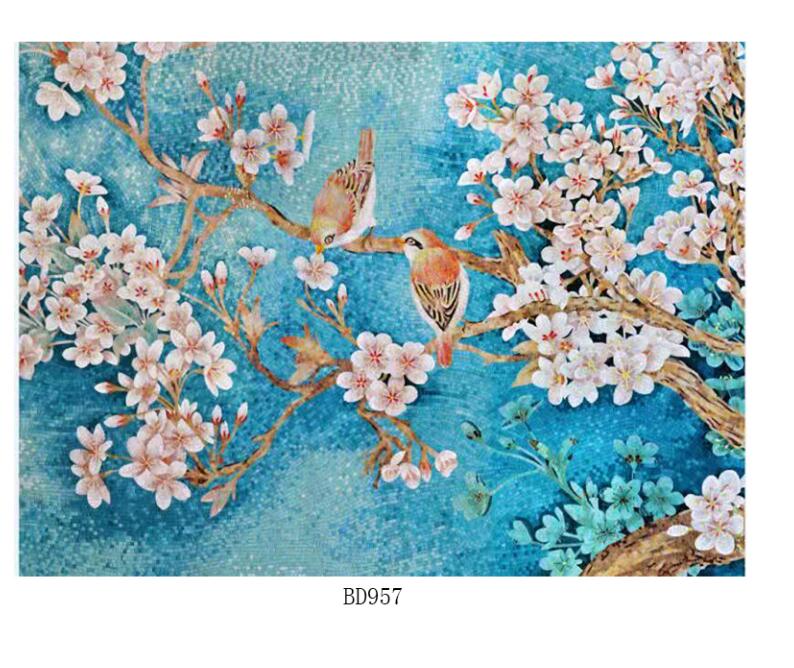 Tranh khảm mảng tường kính xanh lá cây hiện đại