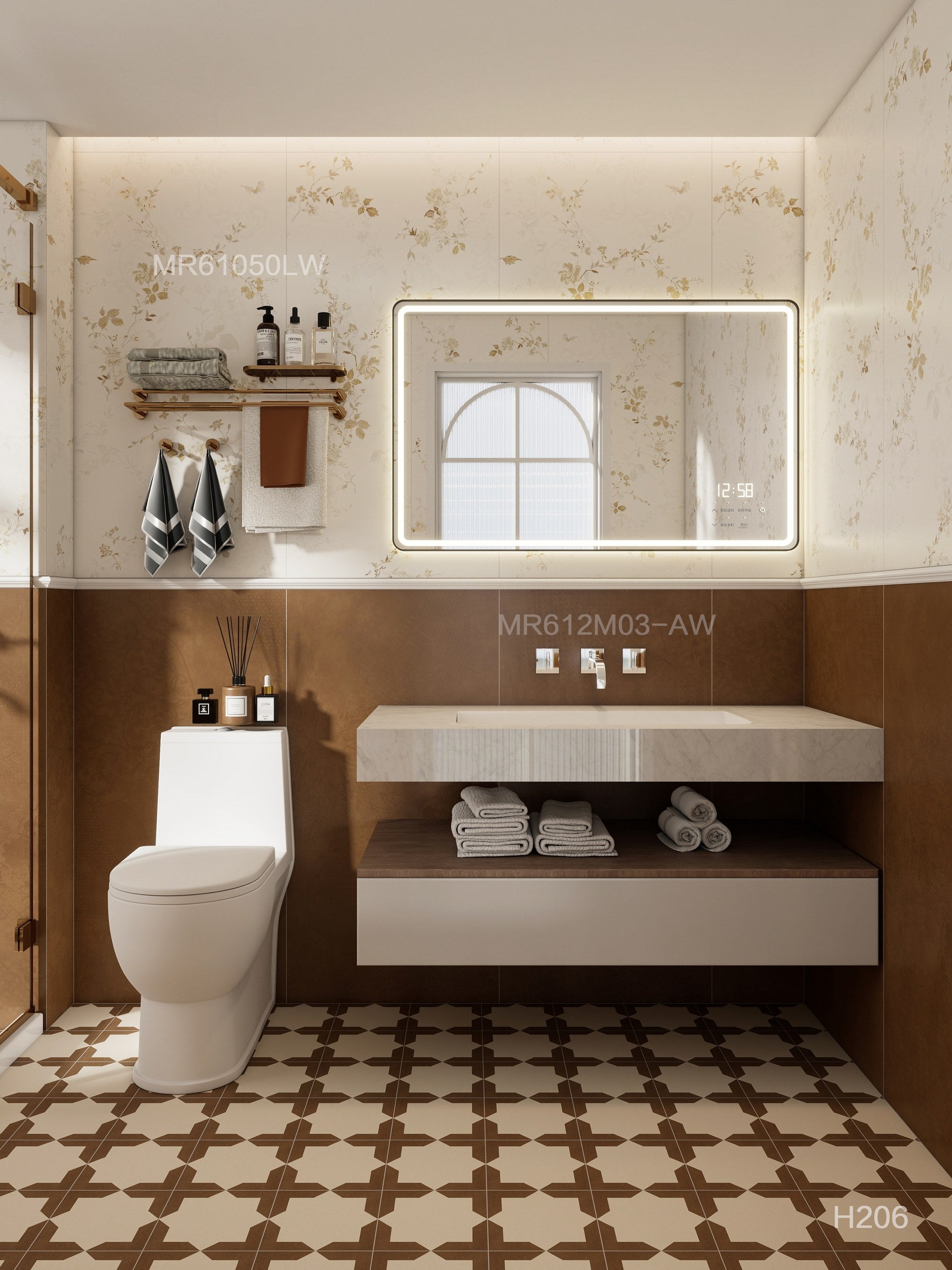 Gạch Ceramic Mosaic Nghệ thuật Cổ điển Foshan Họa tiết Nâu 200x200mm Bề mặt Mờ dùng cho Sàn Khách sạn, Phòng Trưng bày