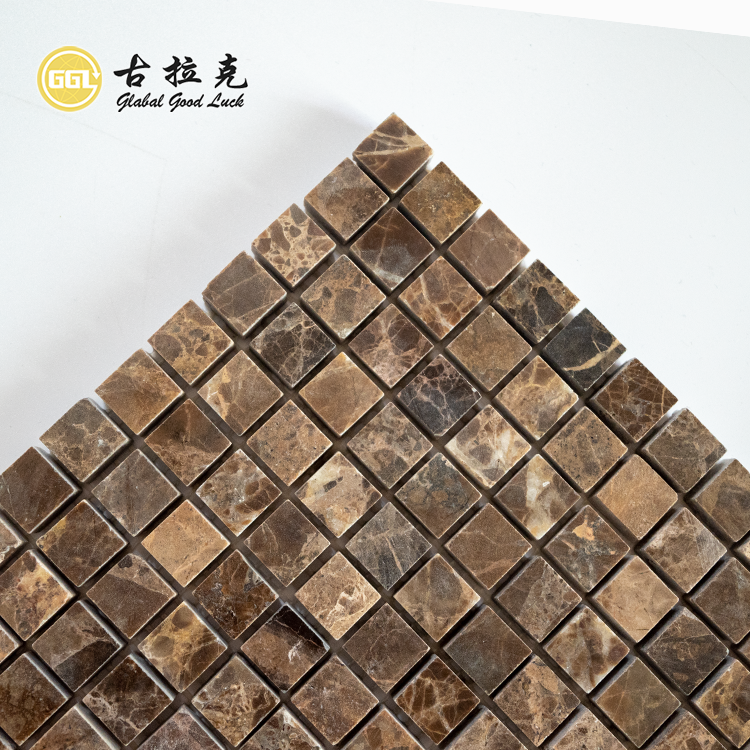 Gạch mosaic đá cẩm thạch Emperador Dark màu nâu hình vuông phong cách cà phê Tây Ban Nha dùng cho trang trí tường sàn, giá xuất xưởng, thiết kế cổ điển.