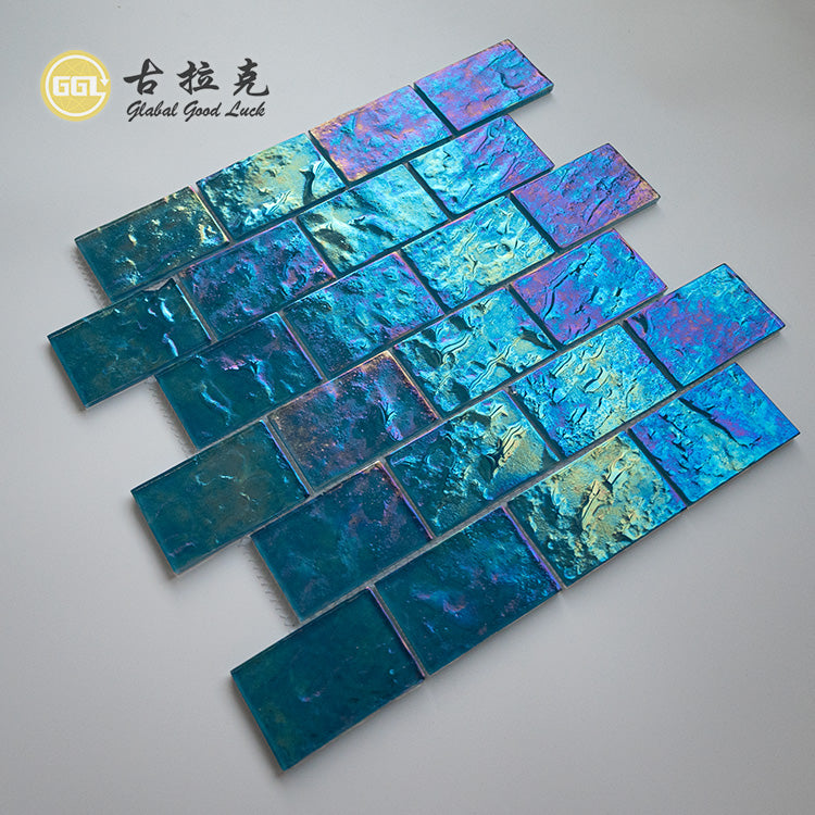 Gạch Ốp Tường Mosaic Thủy Tinh Pha Lê Dạng Thẻ Óng Ánh Xanh Dương Dùng Trang Trí Hồ Bơi & Phòng Tắm