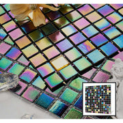 Gạch mosaic thủy tinh màu óng ánh dày 4mm sang trọng dùng để trang trí tường phòng tắm, hồ bơi, hồ bơi ngoài trời, ý tưởng cầu vồng