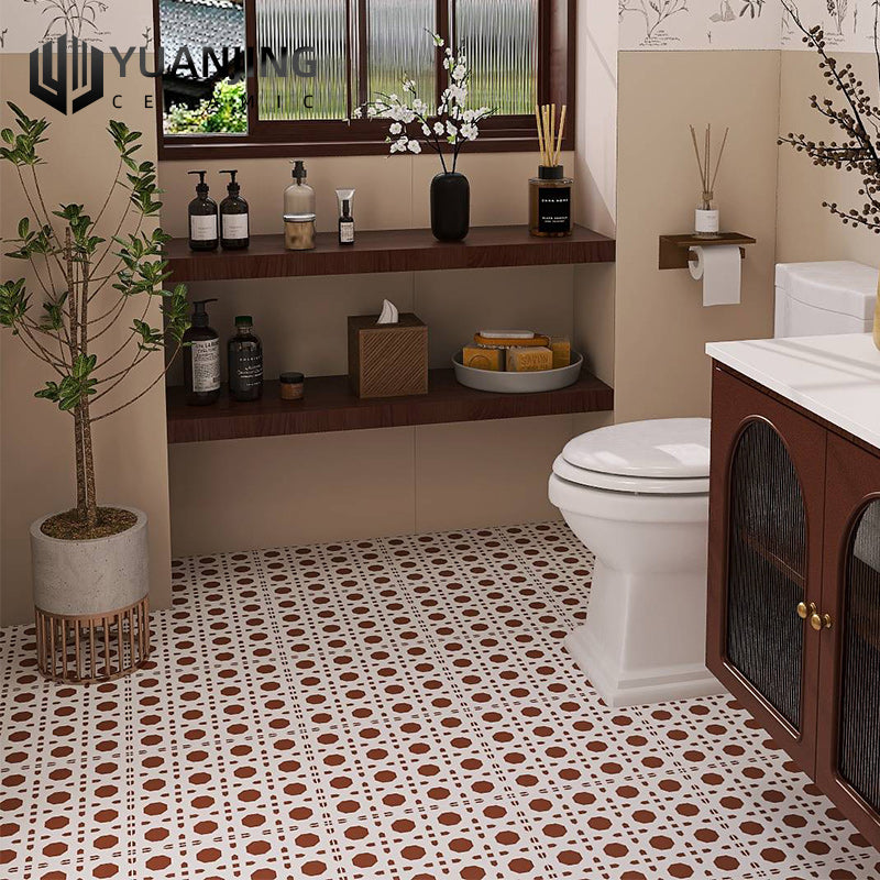 Gạch Sứ Hiện Đại 300x300mm Họa Tiết Hoa Nhỏ Chống Trượt Màu Caramel Lát Sàn Nhà Tắm, Bếp, Ban Công