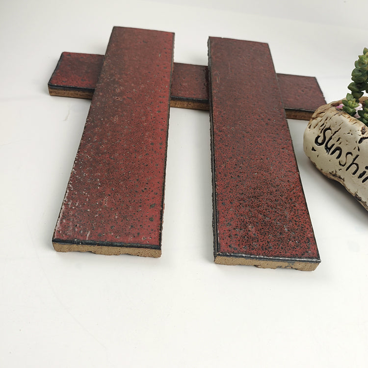 Gạch ốp tường tráng men thủ công đỏ ánh kim 240*65mm kiểu gạch xẻ, phong cách cổ điển cho biệt thự, khách sạn cổ kính