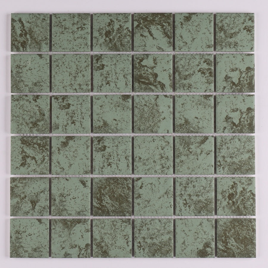 Gạch Mosaic Gốm Sứ Hình Vuông Bluwhale 48x48mm, Mặt Đá Marble Tự Nhiên, Màu Xanh Bali