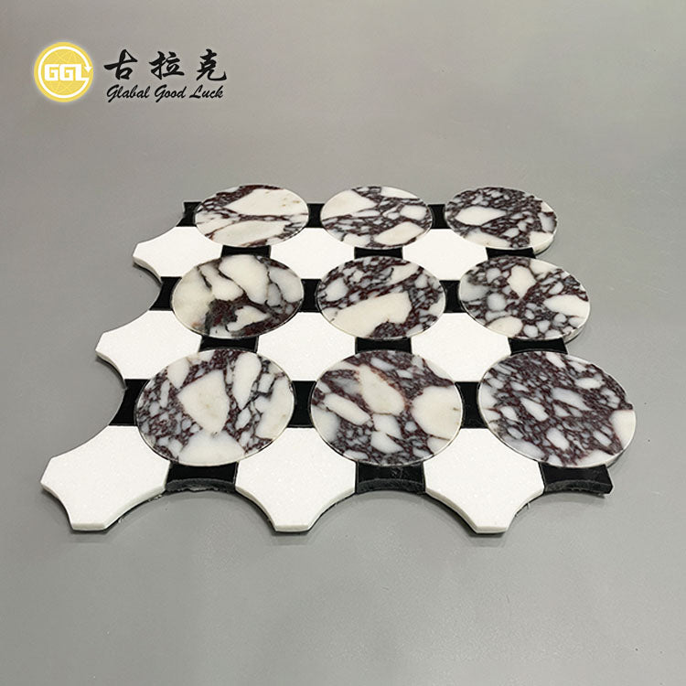 Gạch Mosaic Cắt Tia Nước Hình Tròn Đá Cẩm Thạch Calacatta Viola Thiết Kế Hiện Đại Trang Trí Nội Thất