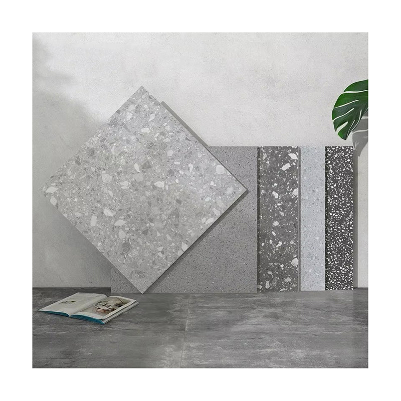 Gạch lát sàn chống trượt sứ vân Terrazzo Xám mờ 800x800mm cho Phòng tắm, Phòng khách, Ban công, Sân vườn