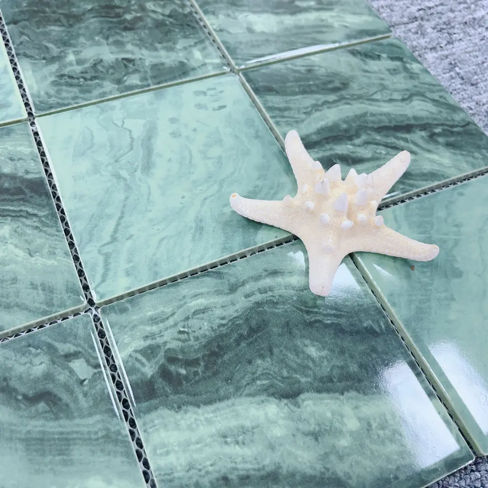 Gạch Mosaic Hồ Bơi Kính Pha Lê Gốm Sứ Xanh Lá Hình Vuông Tùy Chỉnh Dự Án Khách Sạn