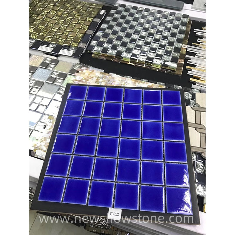 Viền Gạch Mosaic Kính Pha Xanh 4mm Thiết Kế Hiện Đại cho Tường Bể Bơi, Phòng Tắm, Vách Tắm