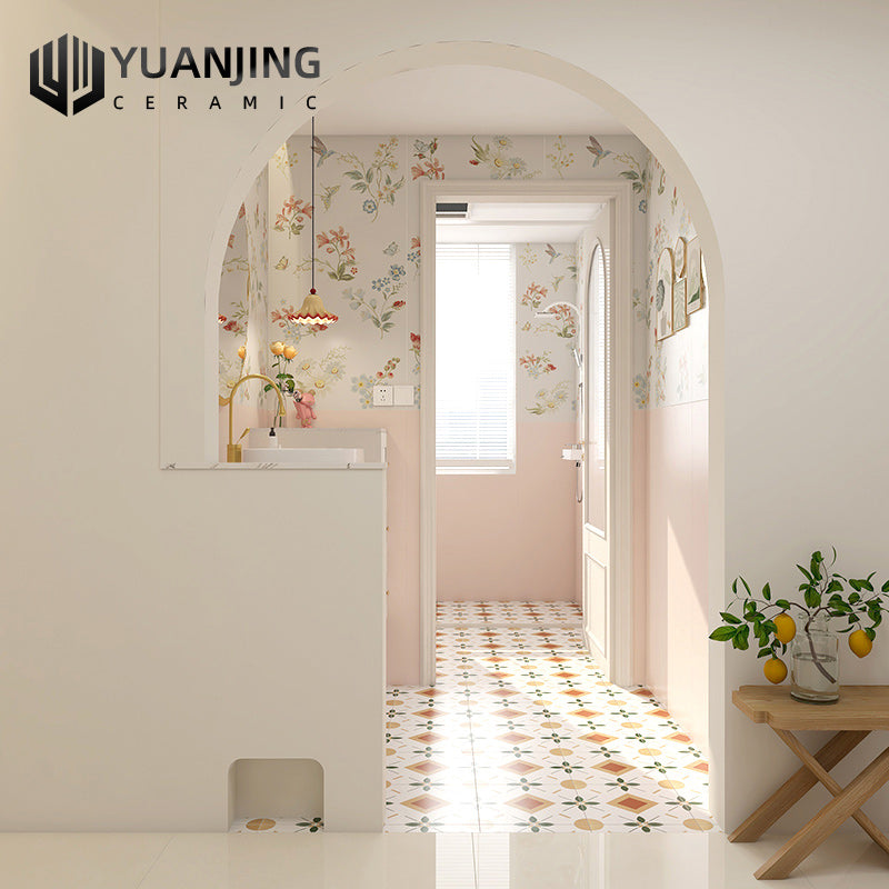 Gạch Porcelain Phong Cách Retro Pháp Hoa Văn Tráng Men Gốm Sứ Toàn Phần 600x1200 Độ Hút Nước Thấp