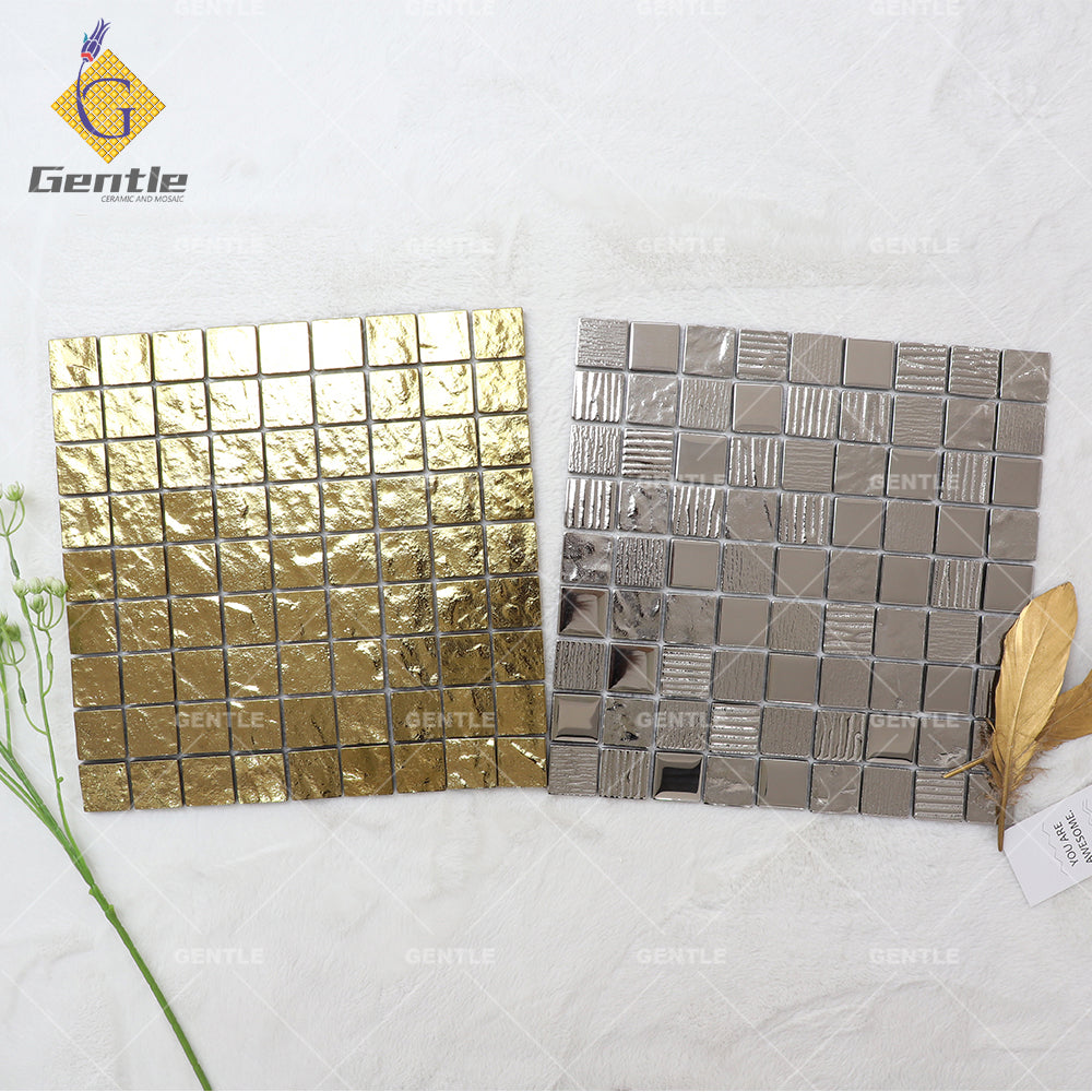 Gạch Mosaic Thủy Tinh Ánh Kim Vân Đá Cẩm Thạch Dập Nổi Vàng