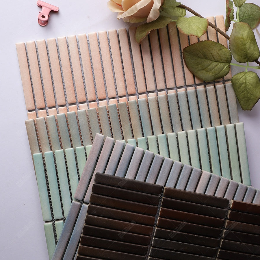 Giá Xưởng Phật Sơn Bán Chạy Tường Ốp Lưng Bếp Phòng Tắm Vòi Sen Gốm Sứ Tráng Men Gạch Mosaic Kiểu Thanh Ngón Tay Kitkat Dạng Dải Xếp Thẳng