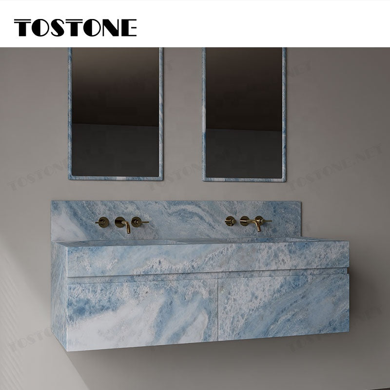 Mặt bàn trang điểm phòng tắm gắn tường Tostone đá Quartzit tinh thể xanh tự nhiên đẹp cho phòng vệ sinh