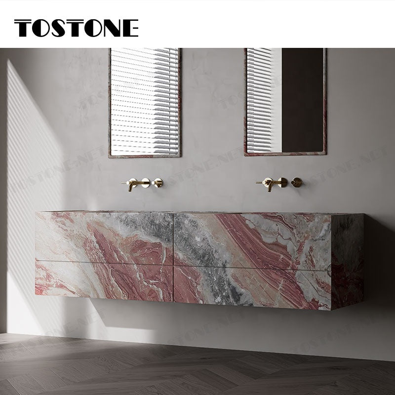 Tostone Tủ Lavabo Sang Trọng Đá Cẩm Thạch Đỏ Monica Cổ Điển Bền Bỉ