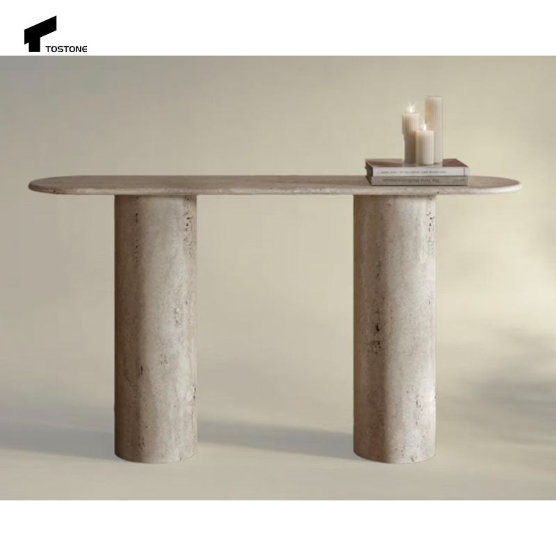 Nội thất Tostone Interiors Bàn console đá Travertine tự nhiên lối vào, trang trí phòng khách, nhà ở, biệt thự