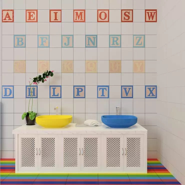 Gạch Gốm Sứ 8mm Họa Tiết Số, Chữ Cái Và Hoa Dùng Ốp Tường Và Làm Chỉ Viền Nội Thất Cho Nhà Trẻ, Phòng Trẻ Em, Phòng Khách, Phòng Tắm