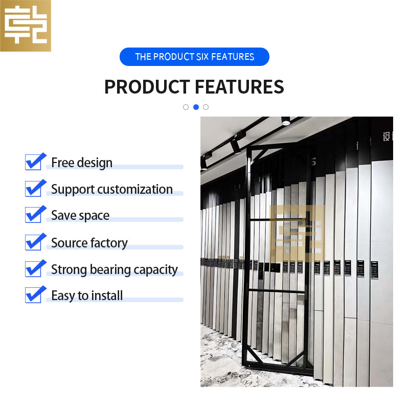 Kệ trưng bày trượt ngang bằng kim loại cỡ lớn, sản xuất theo yêu cầu, cho tấm đá cẩm thạch, đá nung kết, gạch porcelain dùng trong phòng trưng bày