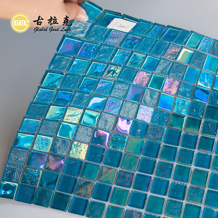 Gạch Mosaic Kính Màu Xanh Dương Óng Ánh Hình Vuông