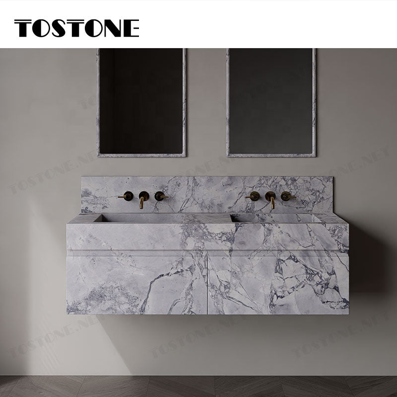 Tostone Mặt Bàn Lavabo Gắn Tường Bằng Đá Quartzite Xám Vân Bụng Cá Tự Nhiên Đẹp Cho Nội Thất Tùy Chỉnh Phòng Vệ Sinh Khách