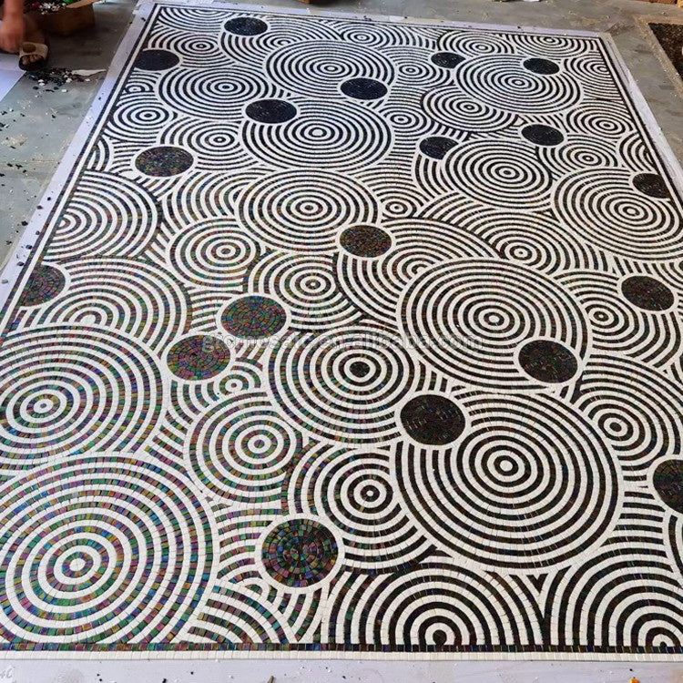 Tấm ghép mosaic kính màu cắt thủ công theo yêu cầu, hoa văn nghệ thuật cho thiết kế sàn hiện đại