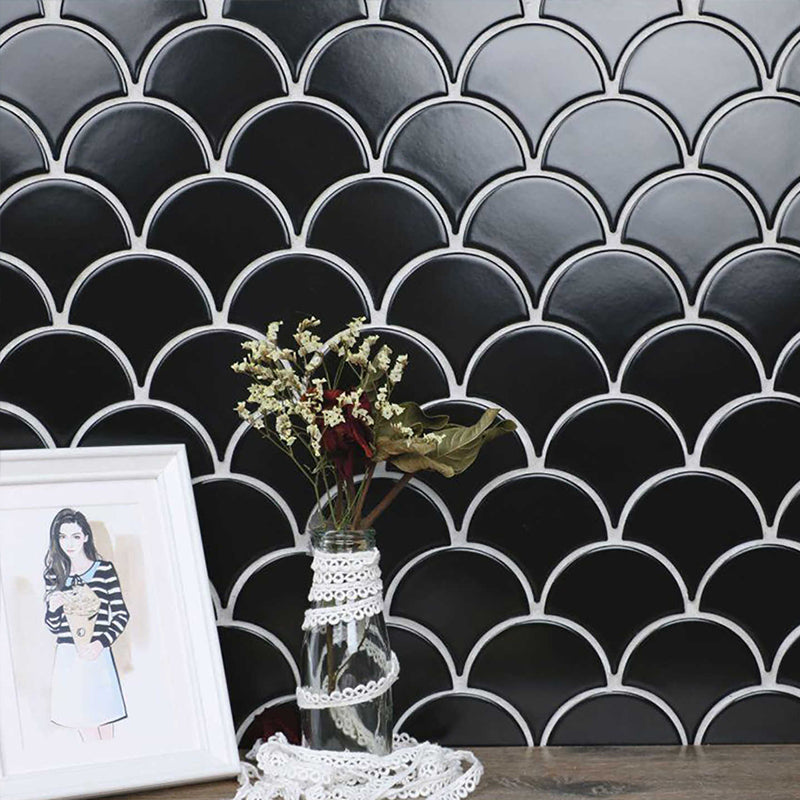 Gạch Mosaic Gốm Sứ Men Rạn Băng Hình Quạt Họa Tiết Vảy Cá Xanh Dương Ốp Tường Phòng Tắm Spa Hồ Bơi