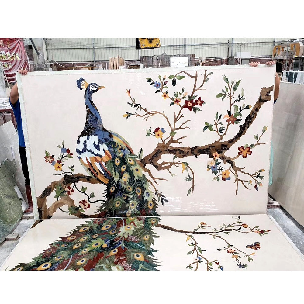 Gạch Hoa Văn Khảm Phù Điêu Đá Cẩm Thạch Cắt Tia Nước Hình Công