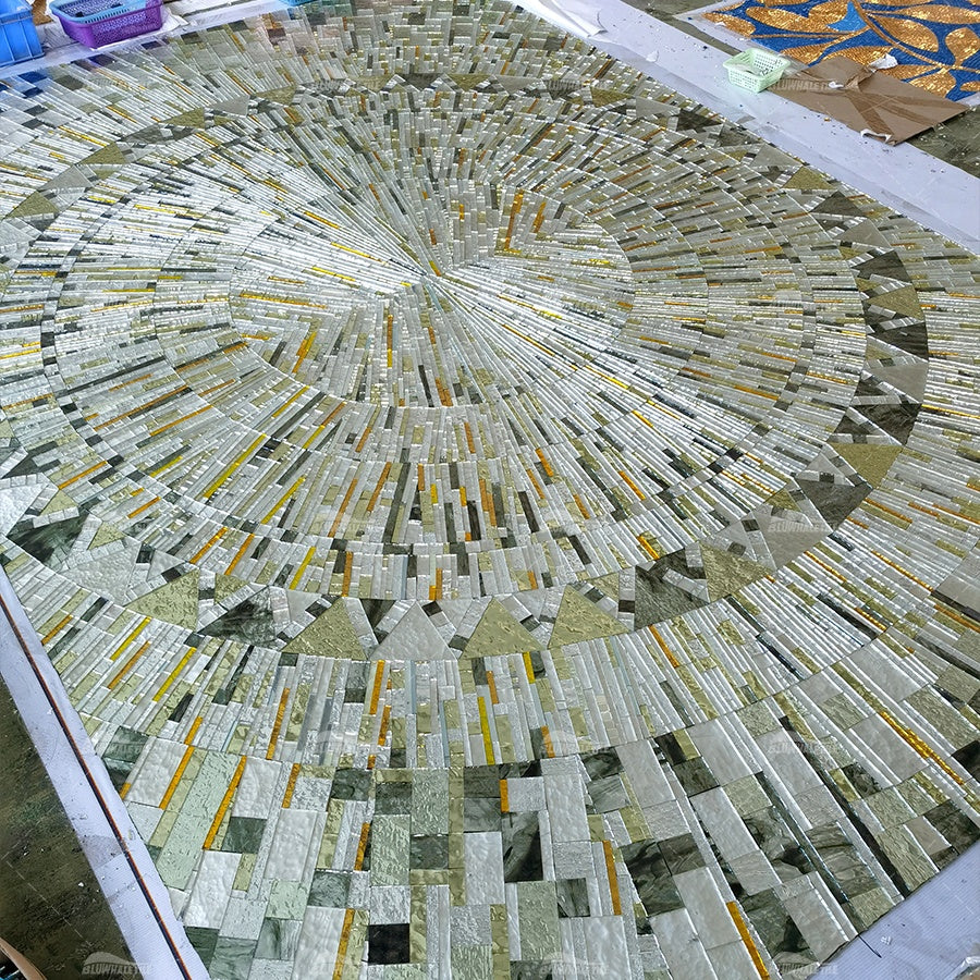 Tranh khảm hoa 3D thủ công ốp tường bể bơi