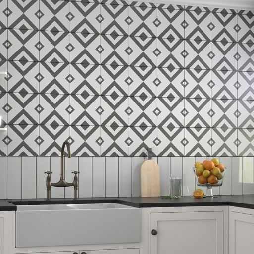 Nghệ thuật gạch men ghép nối hình học Hiện đại Họa tiết ô vuông Đen Trắng Màu gạch nung cho Tường Bếp Phòng tắm và Viền Sàn Nội thất