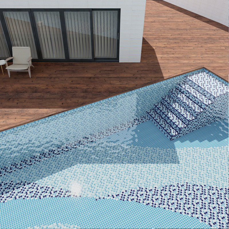Gạch Mosaic Lát Sàn Chống Trượt Biệt Thự Và Hồ Bơi, Gốm Tráng Men Xanh Dương Pha Trộn 48x48mm