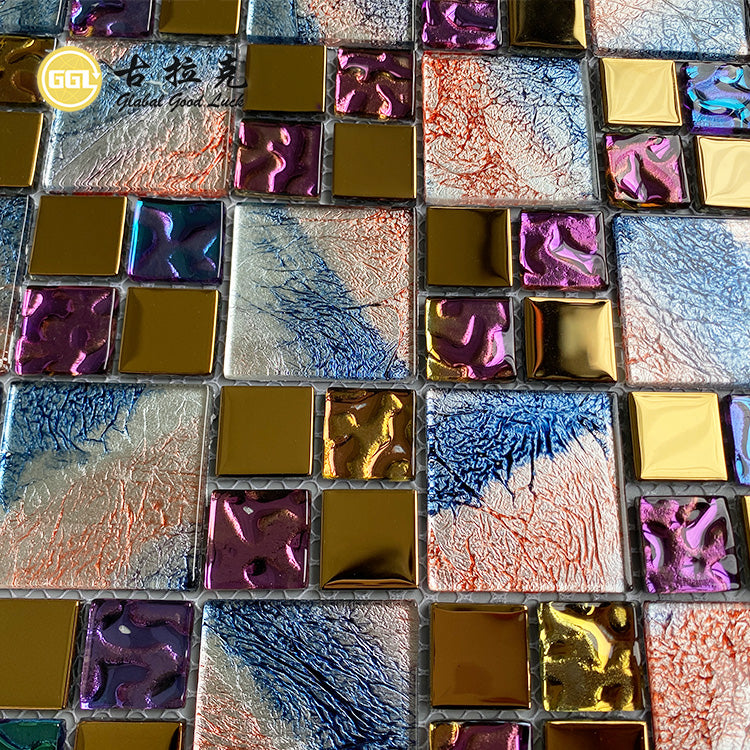 Gạch Mosaic Thủy Tinh Nghệ Thuật Đa Sắc Rực Rỡ, Trang Trí Tường Nội Thất, Gạch Lát Sàn, Tường Phòng Khách, Họa Tiết Vuông, Sử Dụng Đa Năng