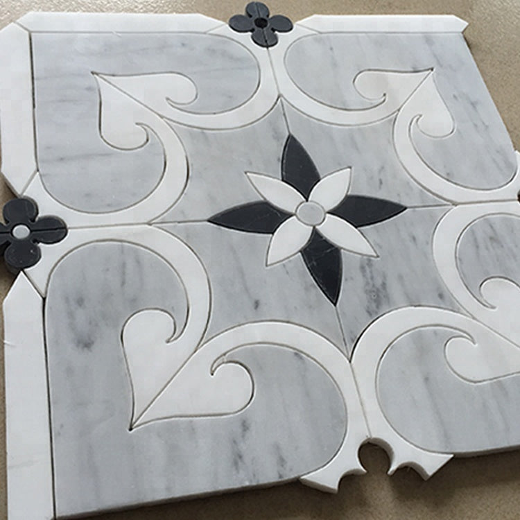 Gạch Mosaic Cắt Tia Nước Họa Tiết Độc Đáo Đá Cẩm Thạch Xám Bóng