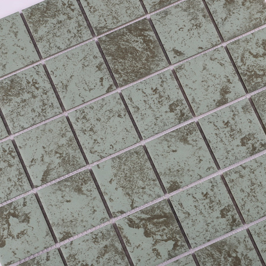 Gạch Mosaic Gốm Sứ Hình Vuông Bluwhale 48x48mm, Mặt Đá Marble Tự Nhiên, Màu Xanh Bali