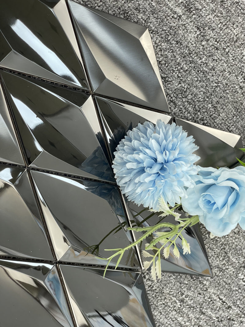 Trang trí tường nền nội thất KTV họa tiết vuông mosaic kim loại lõm kim cương đen hiện đại, tạo kiểu tường phong cách vân gỗ