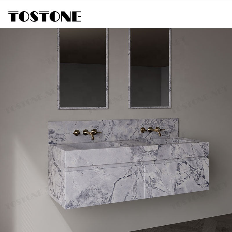 Tostone Mặt Bàn Lavabo Gắn Tường Bằng Đá Quartzite Xám Vân Bụng Cá Tự Nhiên Đẹp Cho Nội Thất Tùy Chỉnh Phòng Vệ Sinh Khách