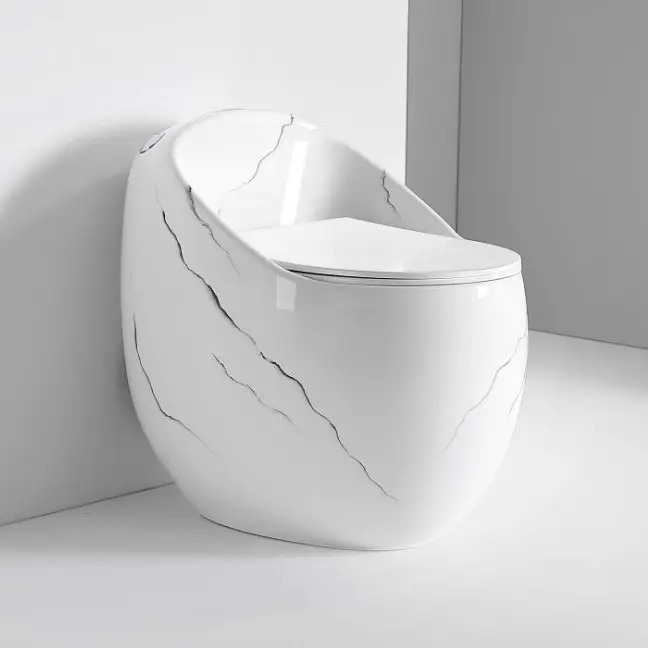 Bán chạy Thiết bị vệ sinh hình quả trứng bằng đá cẩm thạch Siphon Nhà vệ sinh phòng tắm Wc Commode Gạch lát sàn gắn bồn cầu một khối