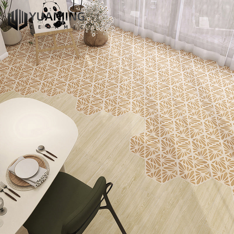 Gạch Sứ Lát Sàn Toàn Phần Lục Giác Phong Cách Retro Pháp, Họa Tiết Mosaic Vân Gỗ Dùng Cho Ban Công, Bếp, Phòng Tắm