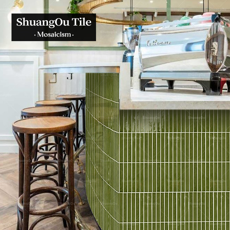 Gạch Mosaic Gốm Sứ Dải Men Ngón Tay Xanh Sóng Bạc Ánh Sáng Biển Trang Trí Tường Phòng Tắm, Bếp, Gia Đình, Nhà Hàng