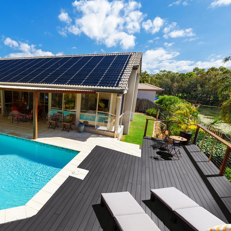 Gạch lát sàn gỗ nhựa composite chống trơn, thân thiện với người đi chân trần, dùng ngoài trời cho bể bơi