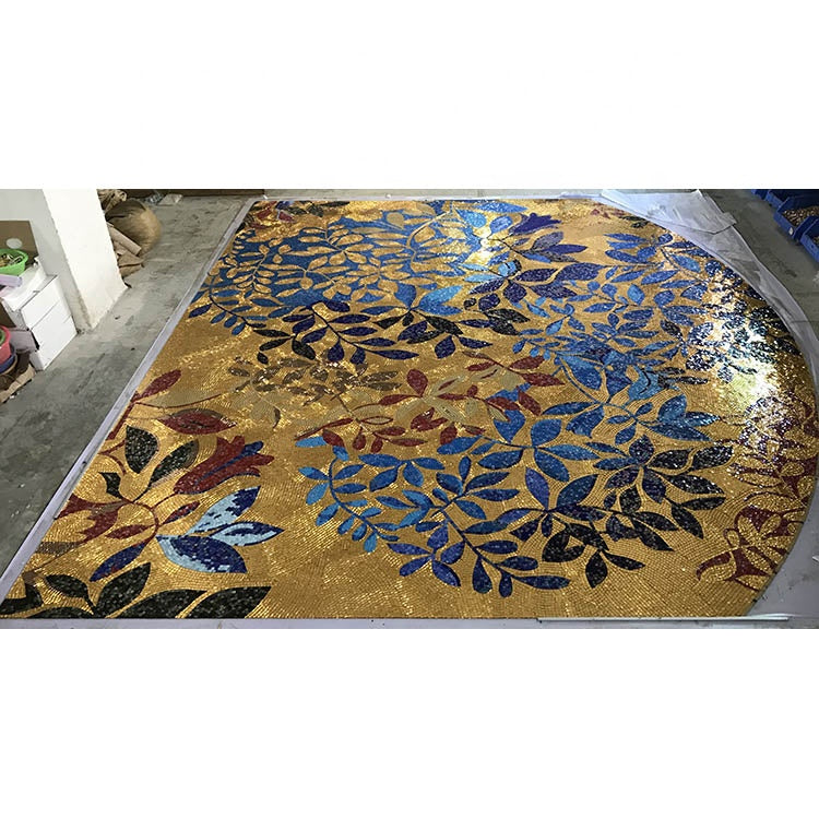Tấm ốp tường tranh khảm kính Art Deco hiện đại họa tiết lá