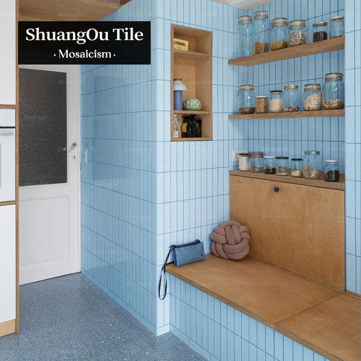 Gạch ốp tường phòng tắm khách sạn hiện đại Mosaic tráng men màu xanh bóng cho nhà bếp nhà hàng trung tâm mua sắm Gạch ốp tường khảm gốm