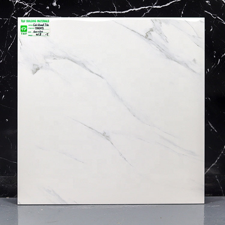 Gạch lát nền Porcelain 60x60 vân đá cẩm thạch trắng Carrara trang trí nhà hiện đại