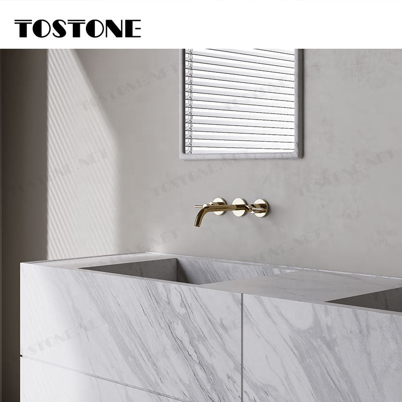 Tostone Tối giản Mài nhẵn Tự nhiên Volakas Trắng Sang trọng Bàn trang điểm phòng tắm cho Căn hộ Biệt thự Khách sạn Trang trí nội thất