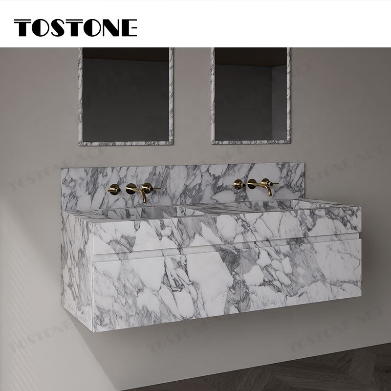 Tostone Mặt bàn lavabo phòng tắm gắn tường bằng đá cẩm thạch Arabescato Corchia tự nhiên đẹp dành cho nội thất tùy chỉnh hiện đại sang trọng