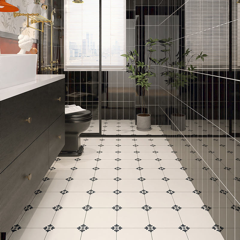 Gạch sứ lát sàn 400x400mm Phong cách tối giản hoài cổ ngọt ngào Họa tiết hoa nhỏ Nghệ thuật mờ cổ điển