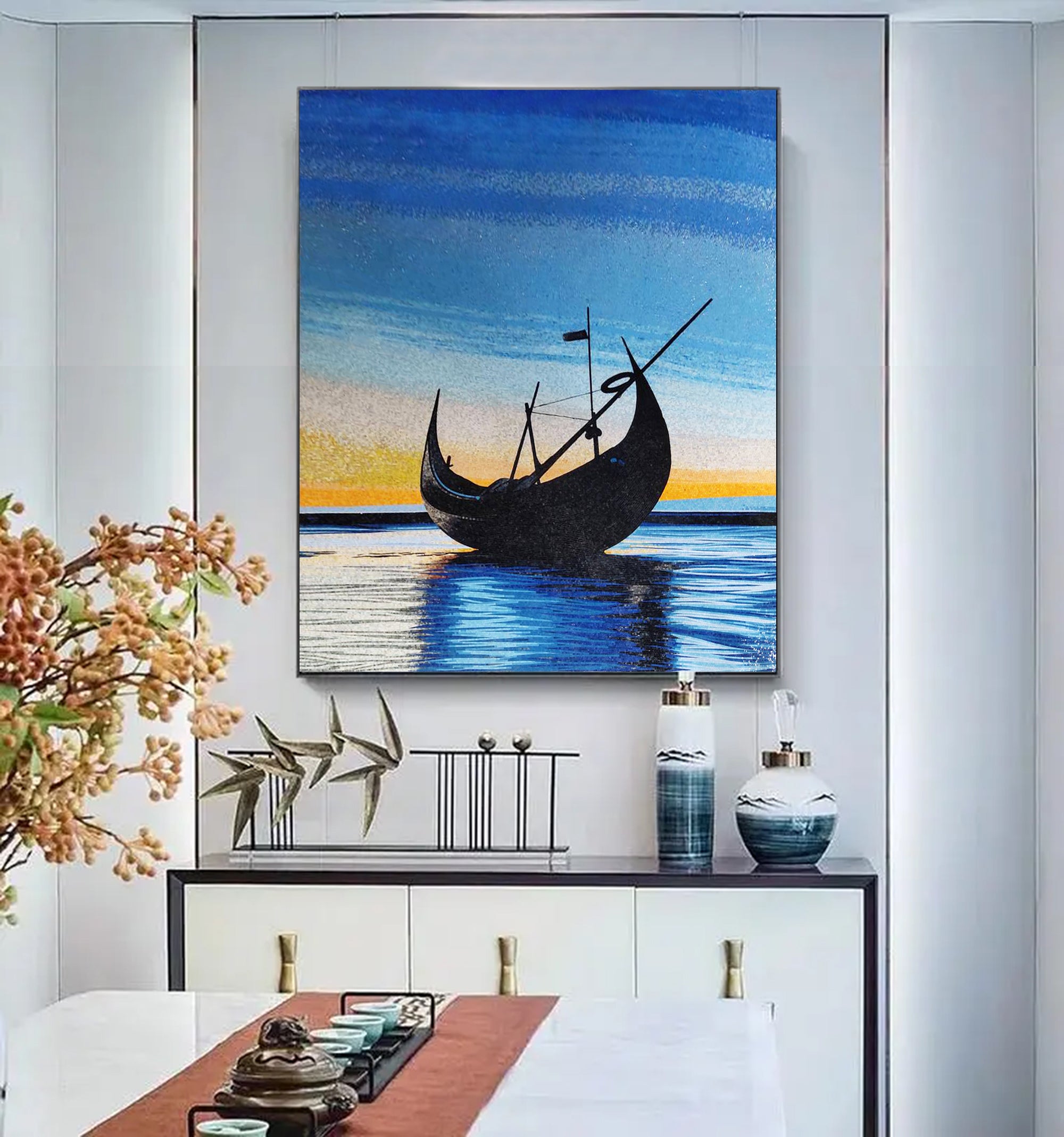 Tranh và tranh tường khảm xanh lam