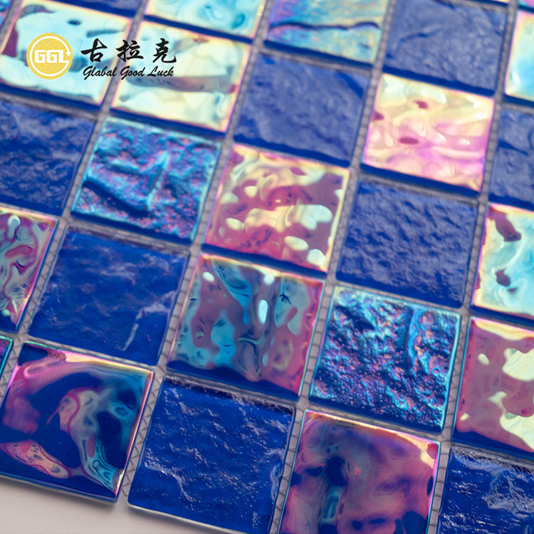 Gạch Mosaic Thủy Tinh Vuông Màu Xanh Dương Óng Ánh Sang Trọng Dùng Cho Hồ Bơi, Phòng Tắm Và Trang Trí Tường Nội Thất