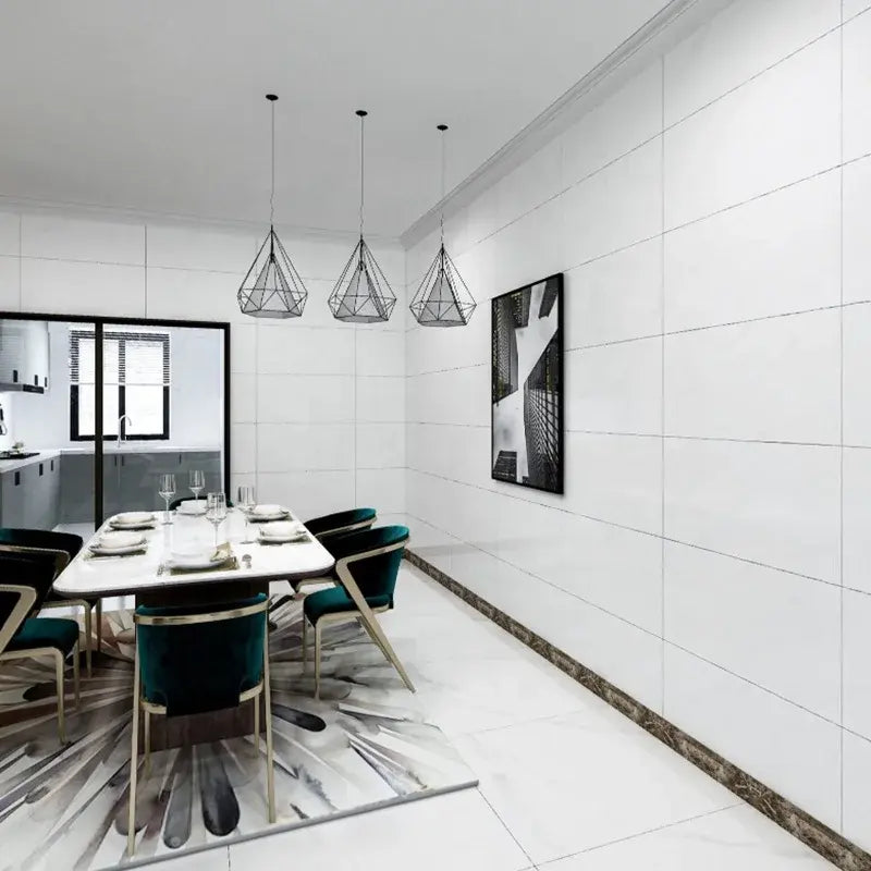 Gạch sứ/ceramic ốp tường và lát sàn chống trượt 400x800mm, màu trắng bóng, họa tiết vân đá cẩm thạch liên tục vô hạn