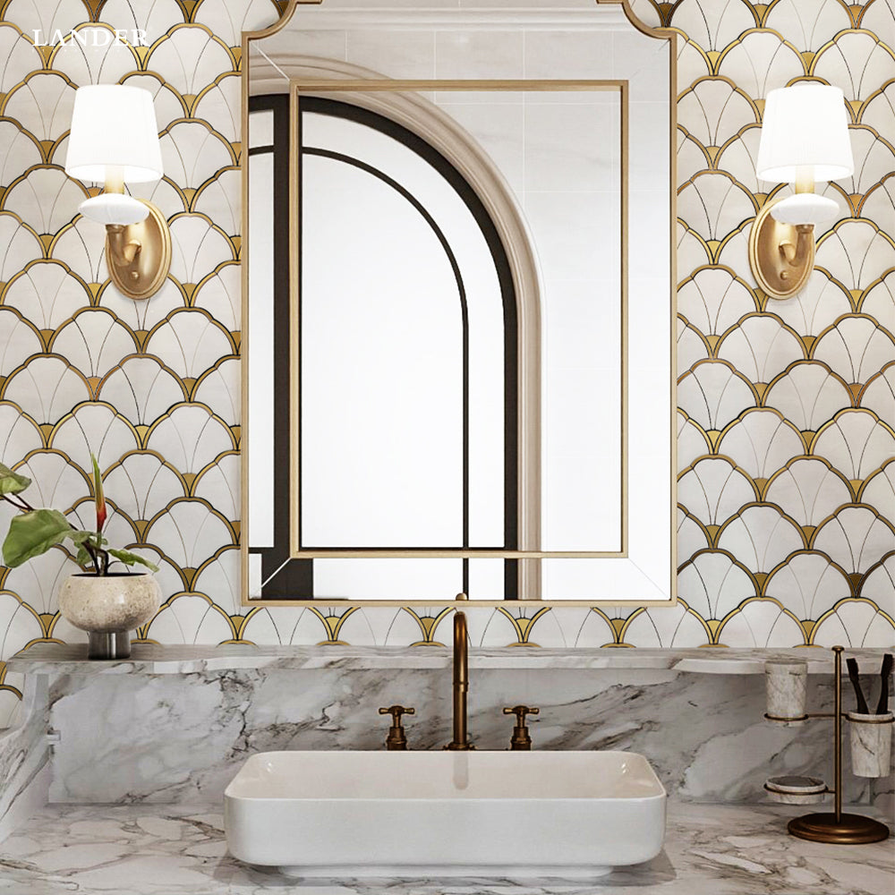 Lander Stone Thiết kế mới Gạch ốp tường mosaic đá cẩm thạch tự nhiên cắt bằng tia nước dùng cho Phòng tắm, Phòng khách